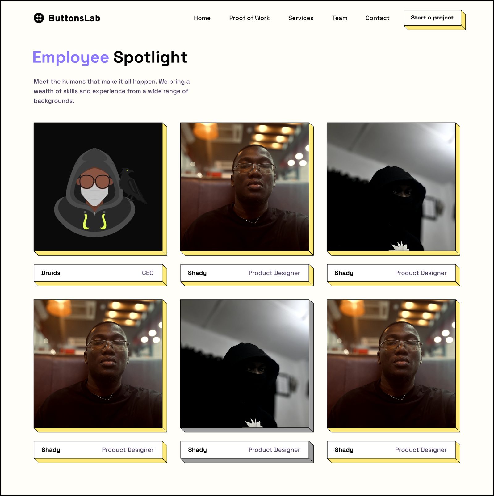 Buttons Lab — Team page